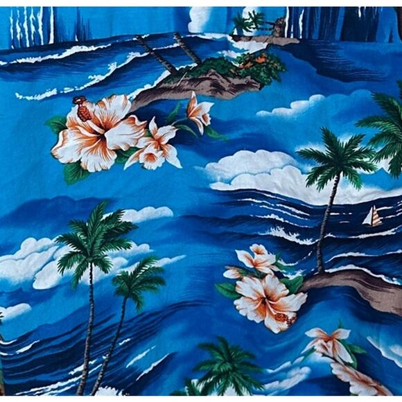 Hawaiian Shirt Blue Tropical Button Up Crop Top One Size Boxy Coconutgirl Unique - Picture 2 of 6